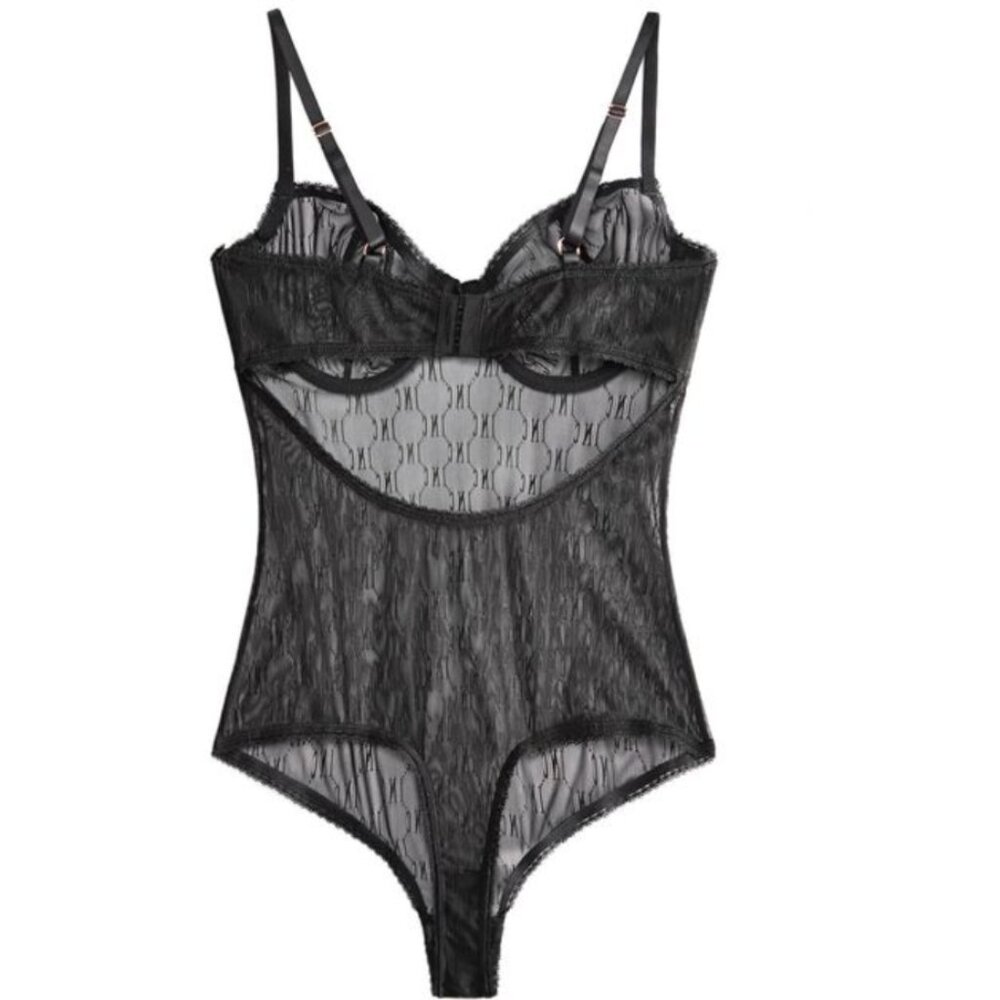 NWT I.N.C. International Concepts Womens Monogram Bodysuit Deep Black